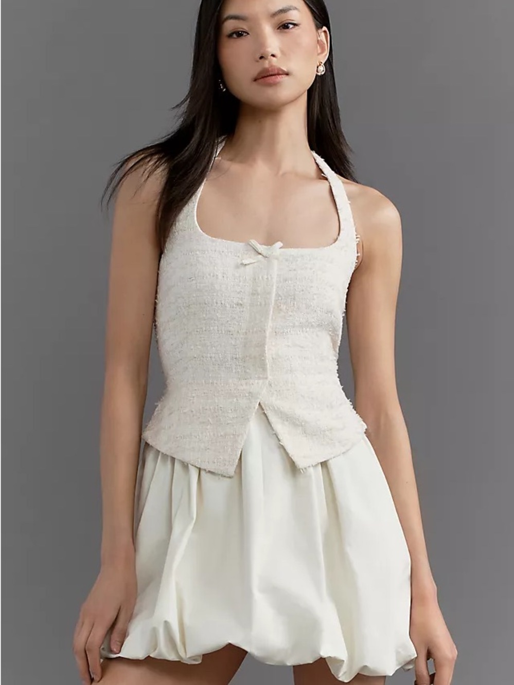 Cream ASTR the Label Giavanna Halter Twofer mini Dress